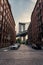 new york urban architecture. manhattan bridge in new york. architecture of historic bridge in manhattan. bridge