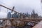 New York, US - March 29, 2018: People crossing the Brooklyn bridge