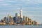 New york,usa, 08-25-17: new york city skyline  at night with reflection in hudson river