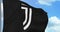 New York, USA - 28 September 2021: Juventus FC soccer team waving flag, football club logo, Illustrative Editorial