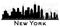 New York USA City skyline black and white silhouette.