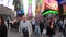 New York, USA. Close up of thousands of people walking in Time Square, Broadway and on the seventh Avenue