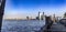 New York, USA June 1, 2023: Panoramic view of the incredible Big Apple skyline from Battery Park Pier.