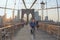 NEW YORK - USA - JUNE, 12 2015 people crossing manhattan bridge