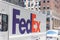 NEW YORK, USA - MAY 15, 2019: FedEx Express truck in midtown Manhattan. FedEx is one of leading package delivery