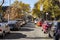 New York / USA - November 9 2020: Cars parked along street on both sides. Due to covid there is more cars and not enough street