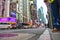 New York, USA. Times Square building and traffic in the evening in Midtown Manhattan.