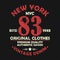 New York vintage graphic for number t-shirt. Original clothes design with grunge. Authentic apparel typography. Retro sportswear.