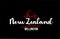 New Zealand country on black background with red love heart and its capital Wellington