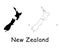 New Zealand Country Map. Black silhouette and outline isolated on white background. EPS Vector