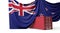 New Zealand flag draped over a commercial shipping container. 3D Rendering