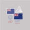 NEW ZEALAND flag postage stamp set, isolated on gray background.