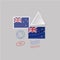 NEW ZEALAND flag postage stamp set, isolated on gray background