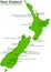 New Zealand Green Vector Map - Top 20 Attractions