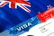 New Zealand immigration visa. Closeup Visa to New Zealand focusing on word VISA, 3D rendering. Travel or migration to New Zealand