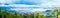 New Zealand jungle panorama hills and bay On the horizon
