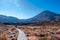 New Zealand, North Island, A group of people trekking in Beautiful Landscape of Tongariro Crossing track on a beautiful day