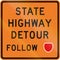 New Zealand road sign - Detour ahead, follow state highway shield