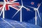 New Zealand solar and wind energy digital graph concept - environmental natural energy industrial illustration. 3D Illustration
