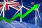 New Zealand solar and wind energy rising chart, arrow up - renewable natural energy industrial illustration. 3D Illustration