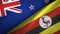 New Zealand and Uganda two flags textile cloth, fabric texture