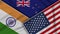 New Zealand United States of America India Flags Together Fabric Texture Illustration