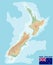 New Zealand. Vector geographic map of the New Zealand. Large detailed topographic map with contours, rivers, lakes, mountains.