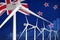 New Zealand wind energy power digital graph concept - renewable natural energy industrial illustration. 3D Illustration