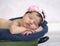 Newborn asleep in antique washtub