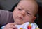 Newborn baby. Blonde boy with blue eyes, seven weeks.