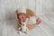 Newborn Baby Boy with Bear Hat and Toy