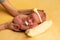 Newborn baby concept photography preparation, cute new born baby back with a bandage on the head