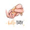 Newborn baby fell asleep in daddys arms, postcard with pastel strokes, hello baby