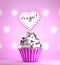 Newborn Baby Girl card message on a delicious cupcake
