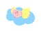 Newborn Baby Girl Dressed as Princess Sleeping on Cloud Vector Illustration