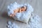 Newborn baby girl snowflake in a foam bath