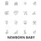 Newborn baby, hospital, sleeping, infant, pregnant woman, nursery line icons. Editable strokes. Flat design vector