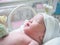 Newborn baby infant sleep in the incubator at hospital