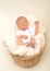 Newborn baby or infant sleeping in basket