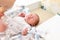 Newborn baby. Little child in medicine hospital. Medical health care. Doctor pediatrician. Small kid, infant in clinic. Healthy