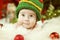 Newborn Baby Portrait, Happy New born Kid Boy in Green Hat