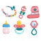 Newborn baby products and items set.its a girl.Maternity and childhood accessories.Dummy pacifier.