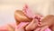 Newborn Baby`s feet.Mother holding newborn baby legs