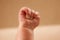 Newborn baby`s hand clenched into a fist