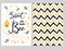 NewBorn banner design text Sweet as can Bee decorated bee heart honey sweet Zig Zag yellow black background set
