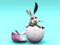 Newborn cartoon Easter Bunny in eggshell.