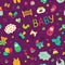 Newborn. Colorful vector seamless pattern in Doodle and cartoon style on the baby theme.