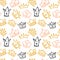 Newborn cute girl vector seamless pattern with doodle crowns