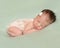 Newborn girl sleeping on a pastel green background