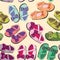 Newborn shoes for girls. Seamless patter. Vector illustration on light orange background